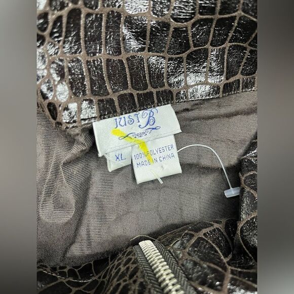 JUST B Dark Chocolate Brown Crocodile Print Faux Leather Jacket Sx XL - Picture 2 of 7